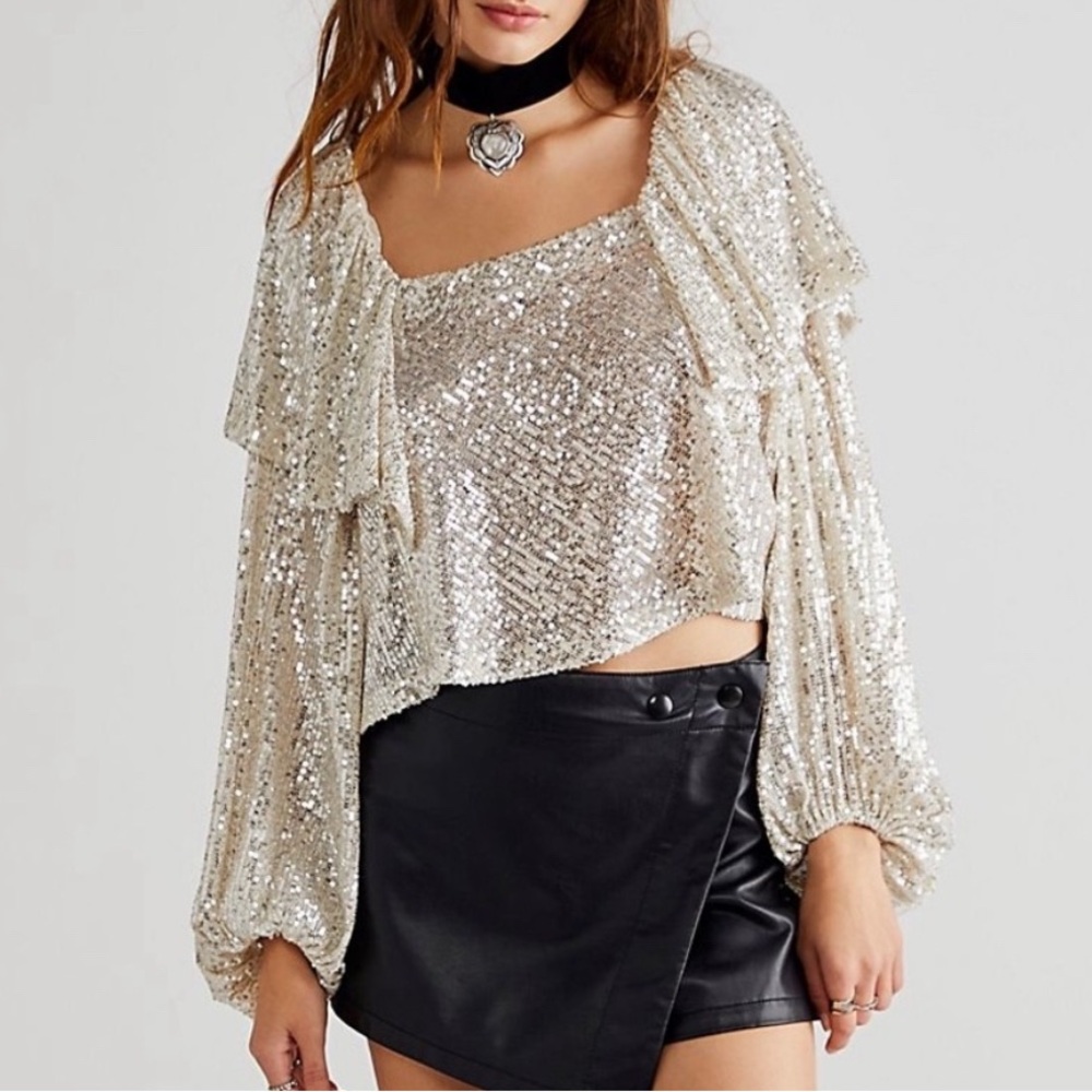 free people silver sparkle dolman top